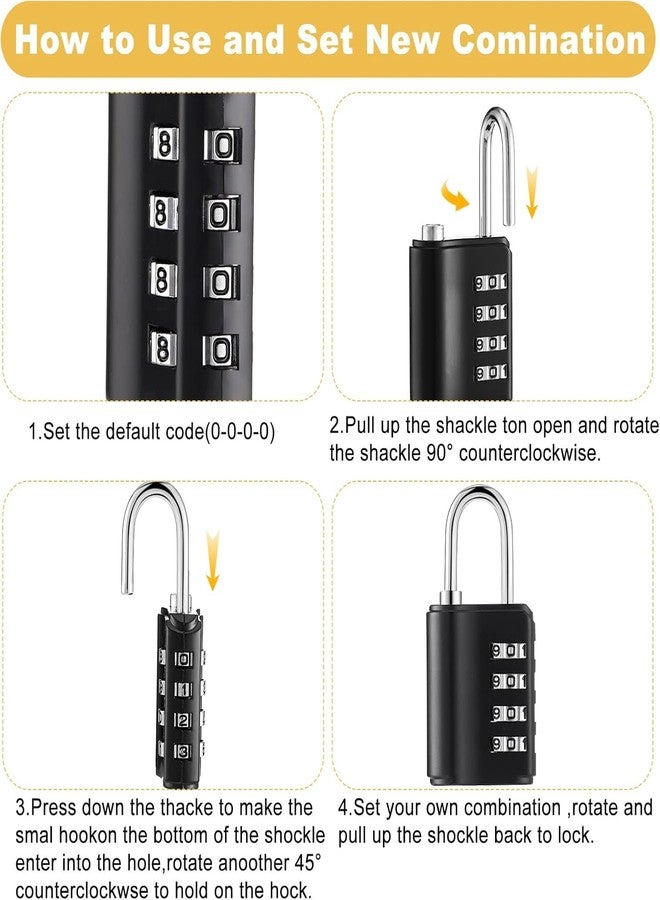 SOLDTRUE 4-Digit Combination Padlock with Backup Key | Heavy Duty Black Metal Security Lock | Resettable Code for Gym Locker, School, Travel, Gate & Storage Use (Black) - Image 3